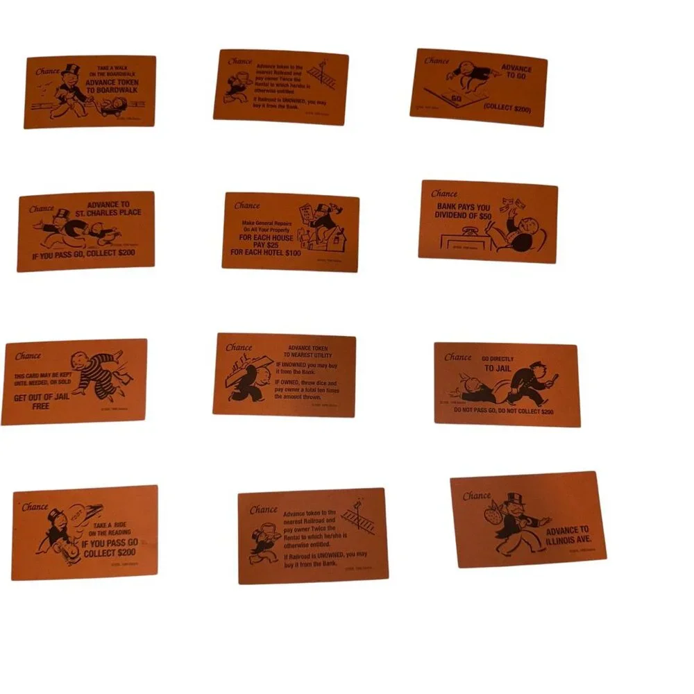 Vintage 1996 Monopoly Chance Cards Complete Set Replacement Parts Orange